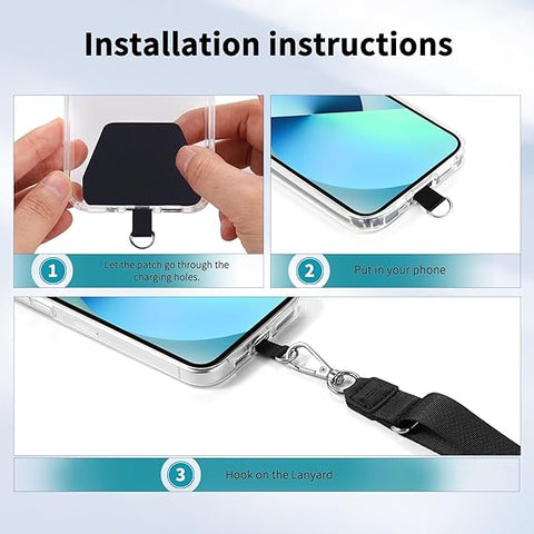 CACOE Universal Mobile Phone Chain - Adjustable Neck Strap for Smartphones Black+light Blue