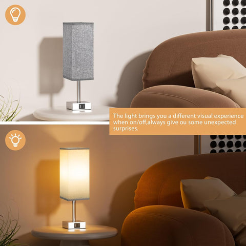 Aooshine Touch Bedside Lamps Set of 2 with USB-A & USB-C Charging Ports, 3-Way Dimmable LED Table Lamps with Grey Linen Shades for Bedroom, Living Room & Study