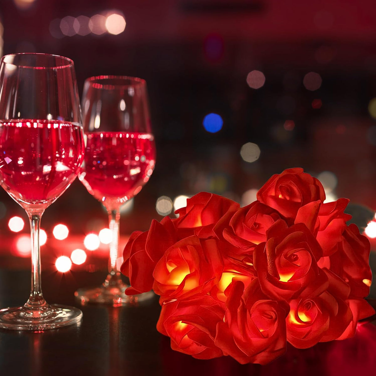 LED Rose Fairy String Lights, 8 Red Foam Roses, 1.45m Battery Operated Warm Light for Indoor Décor
