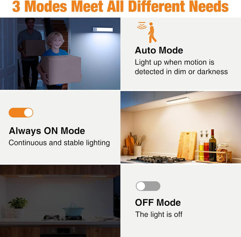 Slochi Rechargeable Under Cabinet Kitchen Lights 20cm 3 Pack – Dimmable LED Cupboard Lights with 3 Colours, Motion Sensor, USB-C Rechargeable & Magnetic Mount - Light Up the Spaces You Usually Leave in the Dark