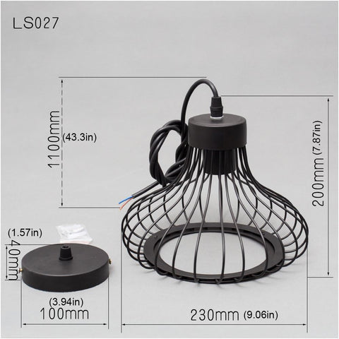 Modern Vintage Industrial Retro Pendant Light Metal Cage Loft Bar Ceiling Light Cage 1x E27 Base (Black)