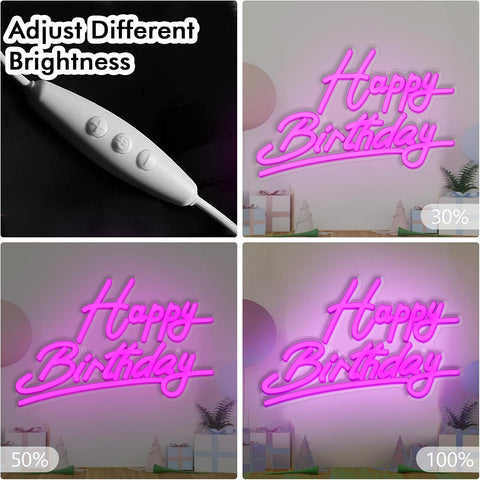 Pink Happy Birthday Neon Sign – Battery & USB Powered, Adjustable Brightness LED Neon Wall Light for Party Décor (15x9.6in)
