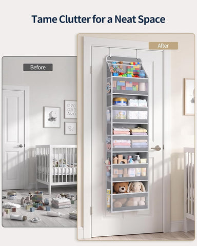 Yecaye 5-Tier Over Door Storage Organiser, Grey – Hanging Shelves with Mesh Windows for Space-Saving Home Organisation