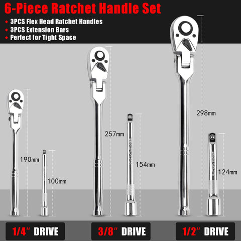 Flex Head Ratchet Wrench Set 6PCS with Extension Bars