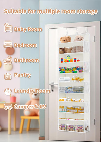 TAHAVICE Over The Door Storage Organiser, 5 Clear Window Pockets and 10 Mesh Side Pockets, Grey – Turn Unused Door Space into Smart Storage