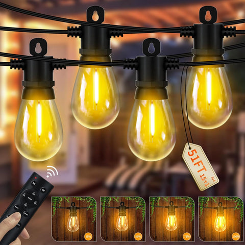 Outdoor Festoon Lights 24V 15M with Remote, IP65 Waterproof S14 Bulbs