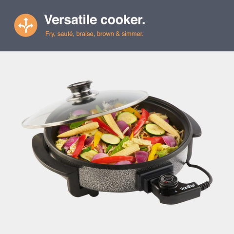 1.5L Electric Multi Cooker Pan – 30cm Non-Stick Frying Pan with Lid, Adjustable Temperature Control, 1500W