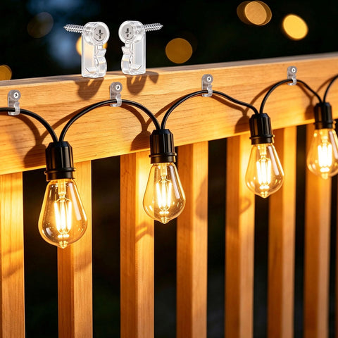 KEYBOO 60 Pcs Black Screw-In Hooks for Outdoor String Lights – Plastic Cable Fasteners for Garden, Patio, Fence, LED Fairy Lights & Christmas Decorations