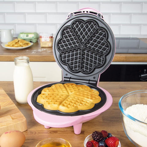 Heart Shaped Waffle Maker – 1000W, Non-Stick Plates, Easy Clean, Thermostatic Design, 25x22cm, Pink