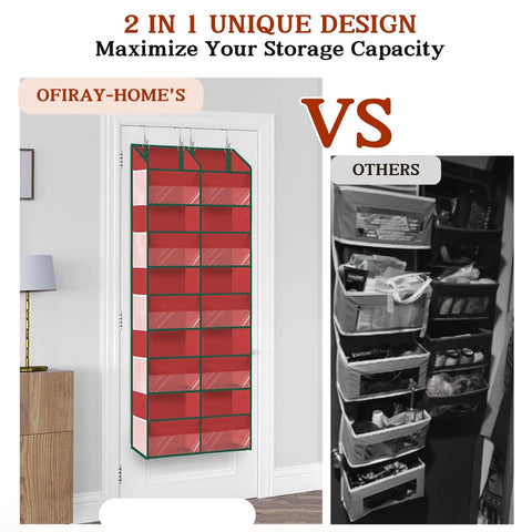 Ofiray-Home Over The Door Storage Organiser – 5-Tier, 10 Compartments, Pink Hanging Storage with 10 Side Pockets