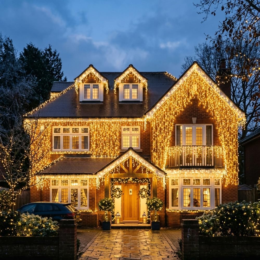LightsGo Icicle Lights 120 LED 4M Warm White Christmas Lights – Waterproof Outdoor Fairy Lights with 8 Modes, Timer & 10M Lead - Turn Your Gutterline Into a Little Winter Wonderland