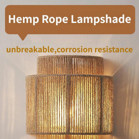 9 Inch Rattan Wall Sconce Boho Hemp Rope Rustic Wall Light