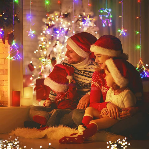 3.5M Colorful Christmas Window Curtain Lights – 130 LED Star & Ornament Fairy Lights