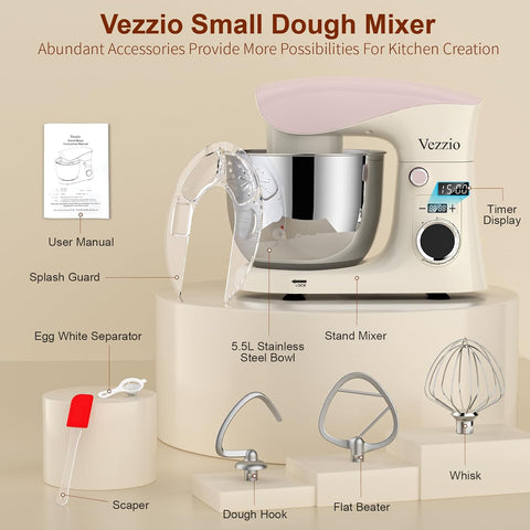 1500W Stand Mixer – 10-Speed 5.5L Dough Mixer for Baking, Lightweight & Easy to Use Food Mixer for Cakes & Home Cooking – Pink White