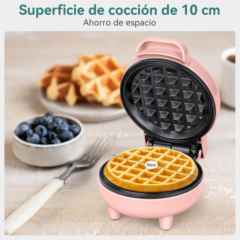 Snailar Mini Waffle Maker – 550W Compact Waffle Iron, Nonstick Coating, Ready Indicator Light, Cool Touch Handle, Easy Clean, Pink