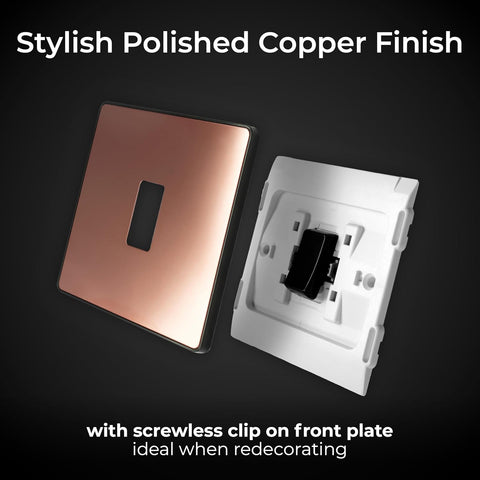 BG Electrical Single Wall Light Switch, 2 Way, Screwless Front Plate, Round Edges, Evolve, Polished Copper, 20A, 16AX, PCDCP12B