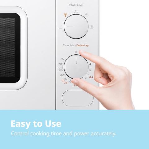 20L White Microwave Oven with 5 Power Levels, Quick Defrost & Timer