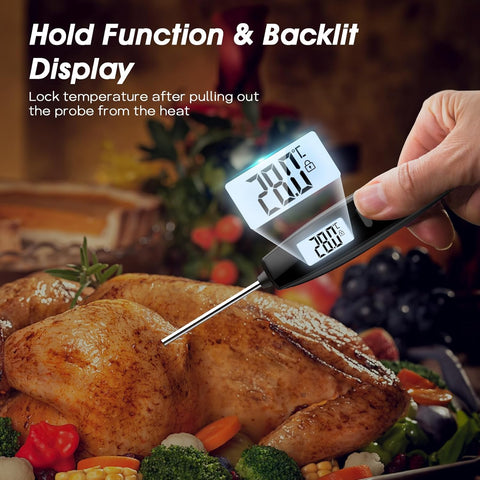 Digital Meat Thermometer Probe with Backlight – Black