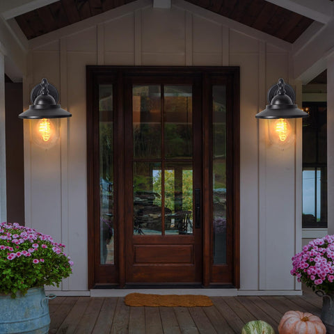 EBION Outdoor Coach Lantern Wall Lights 2 Pack – Vintage Black E27 Wall Lanterns with IP44 Water Resistance for Front Doors, Porches, Patios & Garages