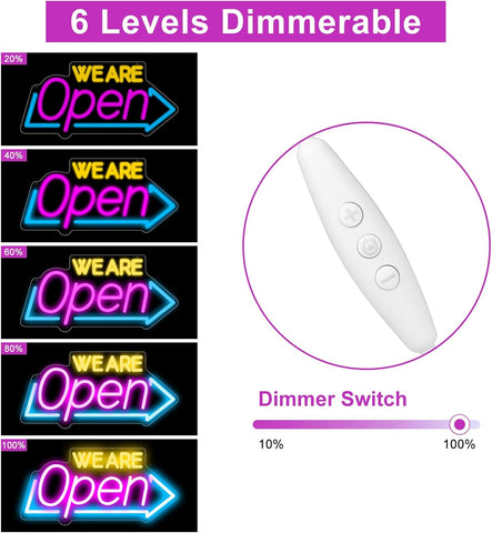 LED Neon WE ARE OPEN Sign 16"x7.8" – Ultra Bright Open Sign for Business, Shop, Bar, Restaurant, Store Wall Decor (Blue Pink Orange)