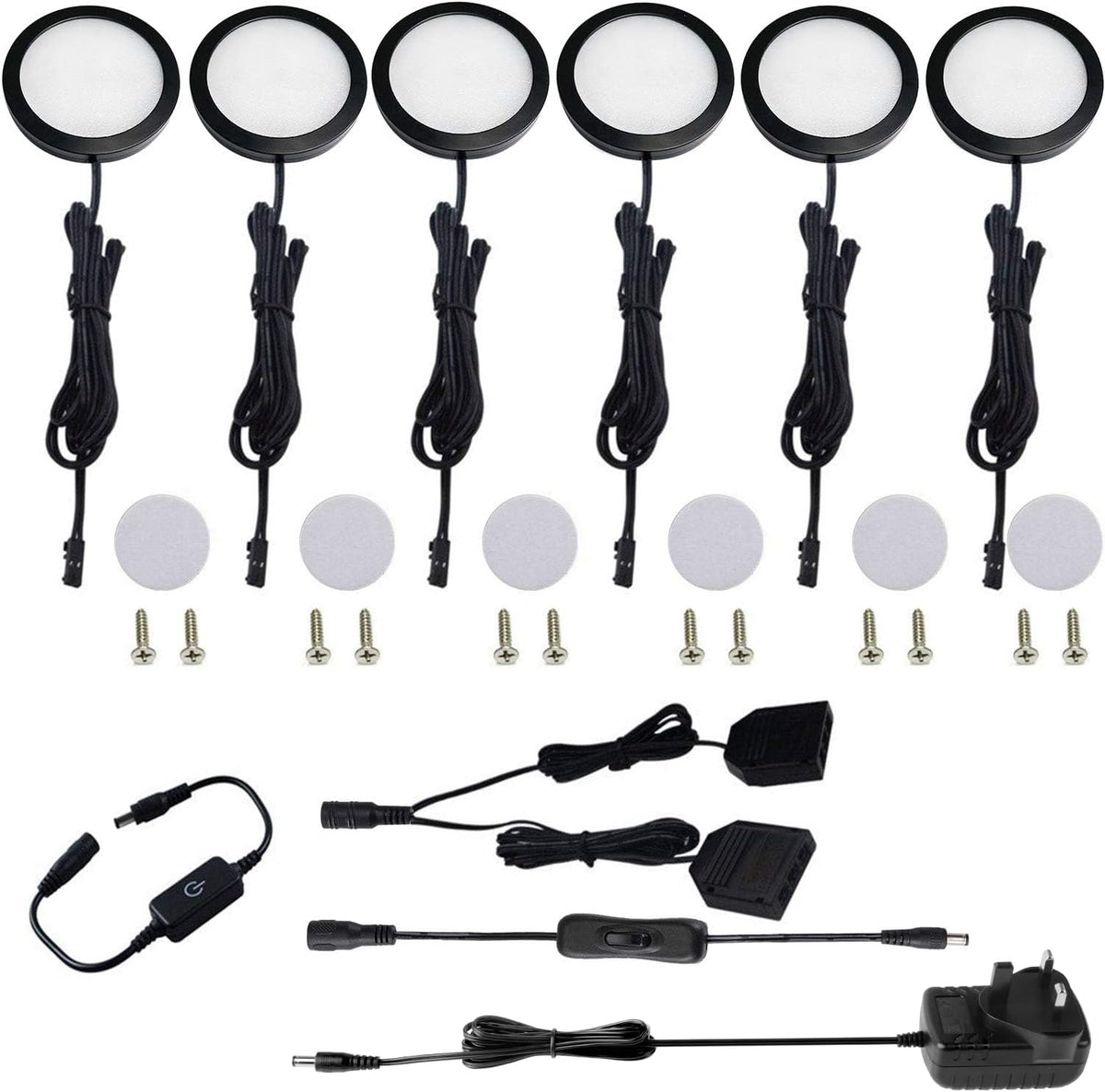 Under Cabinet LED Puck Lights Kit 6-Pack Touch Dimmer Warm White