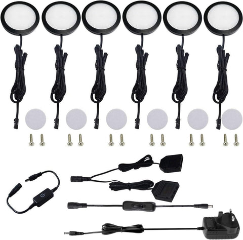 Under Cabinet LED Puck Lights Kit 6-Pack Touch Dimmer Warm White