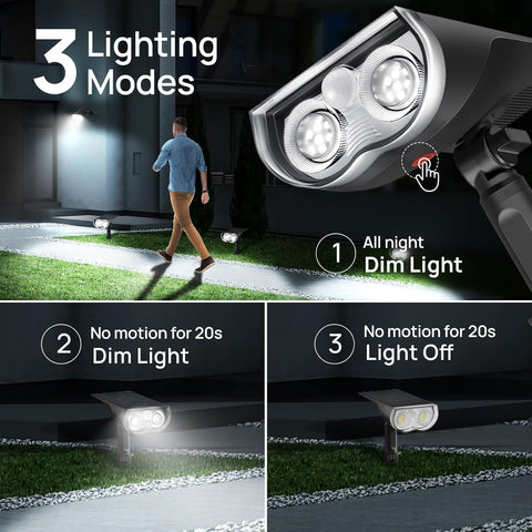 Solar-powered motion sensor stake lights illuminating a garden path in the UK.



