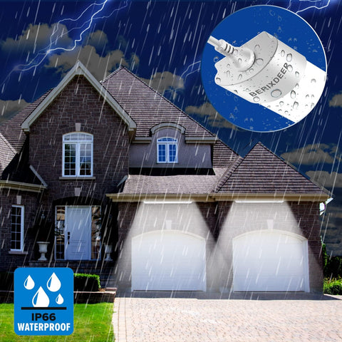 House with lightning strike and Berlixus brand logo inset, featuring IP66 waterproof rating.