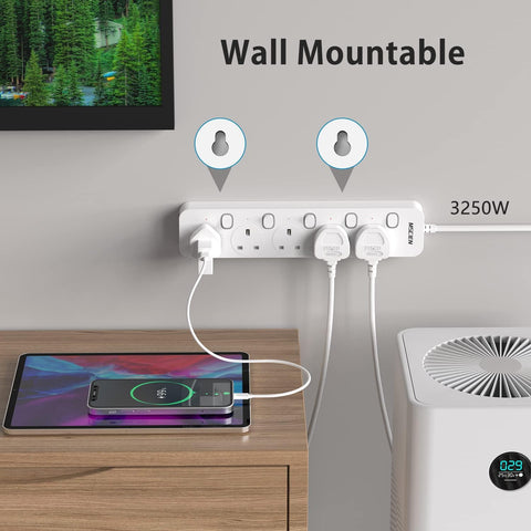 Mscien 3M 5 Way Extension Lead with Individual Switches, 3250W Capacity & Wall-Mountable Design – Take Control of Your Everyday Power Setup
