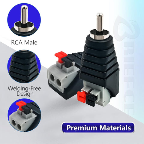 BRIEFCEC RCA to Speaker Cable Adapter Subwoofer Speaker Phono Plug to AV Video Audio Spring Press Type Balun for CCTV (6 pcs)