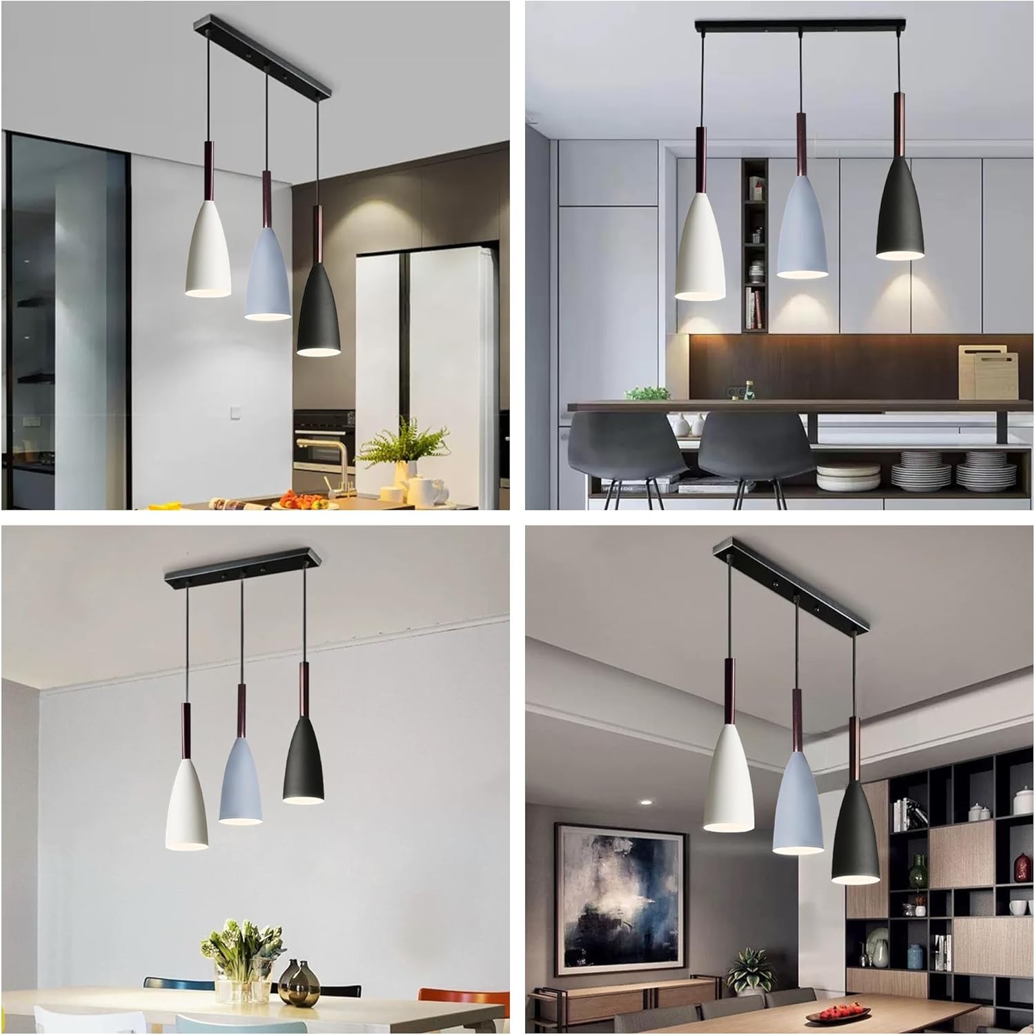 Collage of pendant lights in various interior settings
