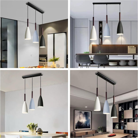 Collage of pendant lights in various interior settings