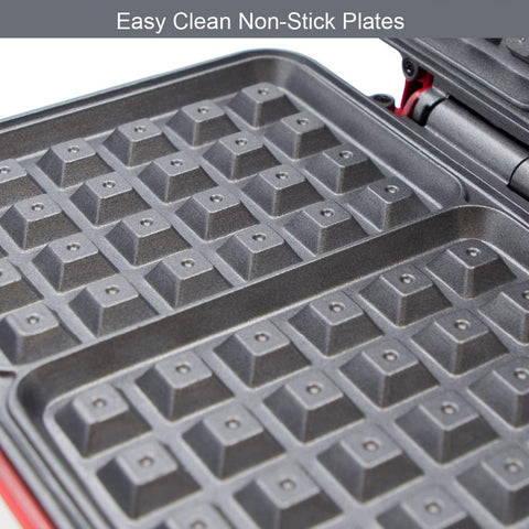 Two Slice Waffle Maker – Non-Stick Plates, Adjustable Temperature, Cool Touch Handle, Easy Clean Stainless Steel – Red