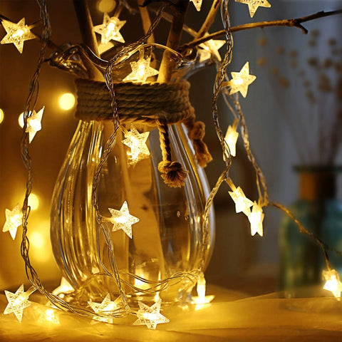 Star Fairy String Lights – 6m 40 Warm White LED Stars, Battery Operated with Steady & Flashing Modes – Indoor & Outdoor Decorative Lighting