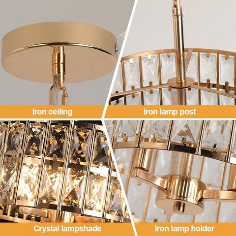 Modern Crystal Chandelier Ceiling Light Gold Semi Flush Pendant Lamp