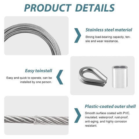 2mm Stainless Steel Catenary Support Wire for Festoon Lights – 10m, 20m & 30m PVC Coated Hanging Cable for Gardens, Patios & Pergolas