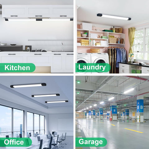 Light fixture in various settings including a kitchen, laundry room, office, and garage.