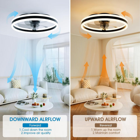 50cm Ceiling Fan with Light & Remote – 6 Speeds, 3000K-6500K Dimmable LED, Quiet Smart Ceiling Fan for Bedroom & Living Room (Black)
