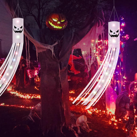 Halloween Ghost Windsocks 180CM with 2M LED Lights Outdoor Decor 2PCS
