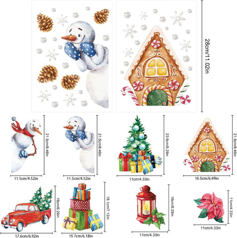 Christmas Window Stickers Set – 8 Sheets of Snowman, Santa & Gift Decals for Holiday Window Decorations