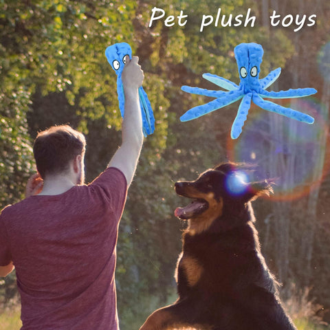Octopus Plush Squeaky Dog Toy Blue