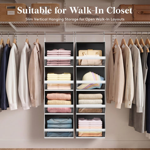 Lifewit 4-Tier Hanging Wardrobe Storage Organiser – Grey Foldable Closet Shelves with Clear PVC Window