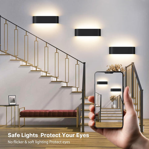 Indoor Led Wall Lights - 2 Pack 3000K/4500K/6000K Adjustable Color Temperature Wall Lights for Bedroom Living Room Kitchen Dining Room (Black, 2 Pack)