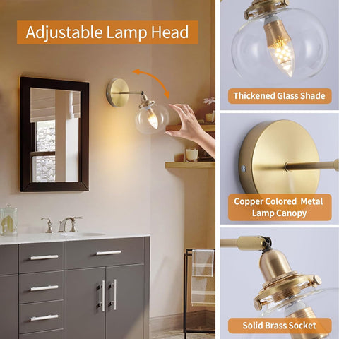 GreeLustr Industrial Wall Light with Clear Glass Shade Copper Finish