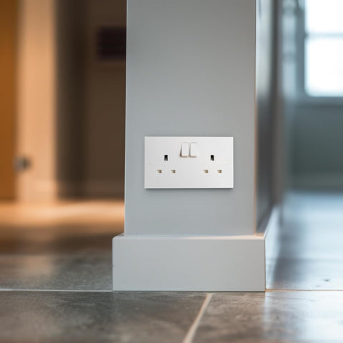 BG Electrical Double Switched Power Plug Wall Socket, Double Pole, Nexus 900 Series, White Moulded, Square Edge, 13A, 922DP