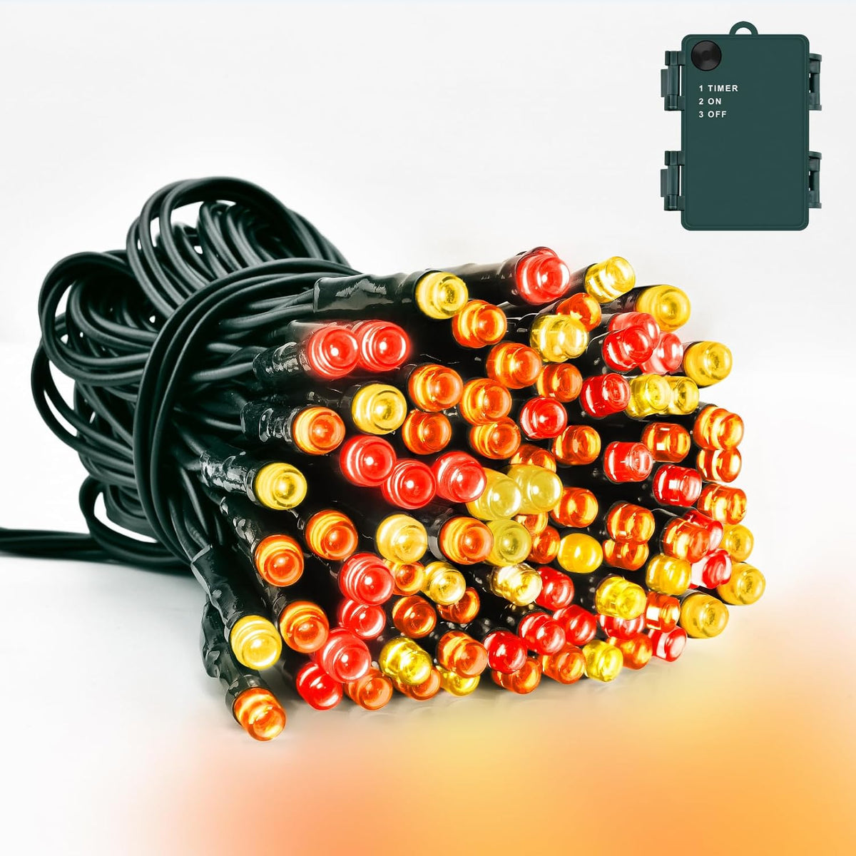 Festive Lights 5m Red Orange Yellow Battery Christmas Fairy Lights – 50 LED Waterproof String Lights with 6-Hour Timer for Christmas Trees, Wreaths, Gardens & Home Decorations