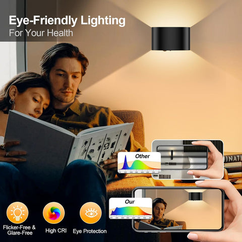 Battery Wall Light Indoor with 3 Colors, 5000mAh Wall Lamp without Power Connection, Rechargeable LED Wall Light with Motion Sensor, Wireless, Remote Control, Wall Light Up and Down for Hallway