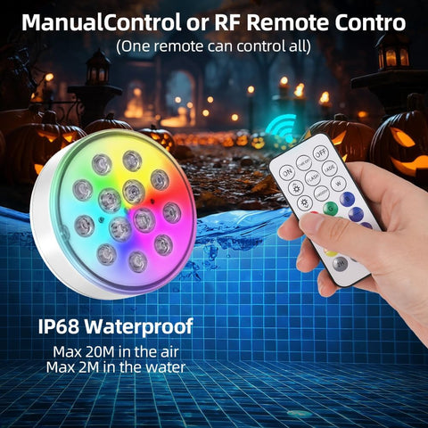 Rechargeable Submersible Pool Lights 2 Pack – IP68 Waterproof LED Underwater Lights with Remote, 16 Colour Changing Modes & Timer for Pools, Hot Tubs, Ponds & Aquariums