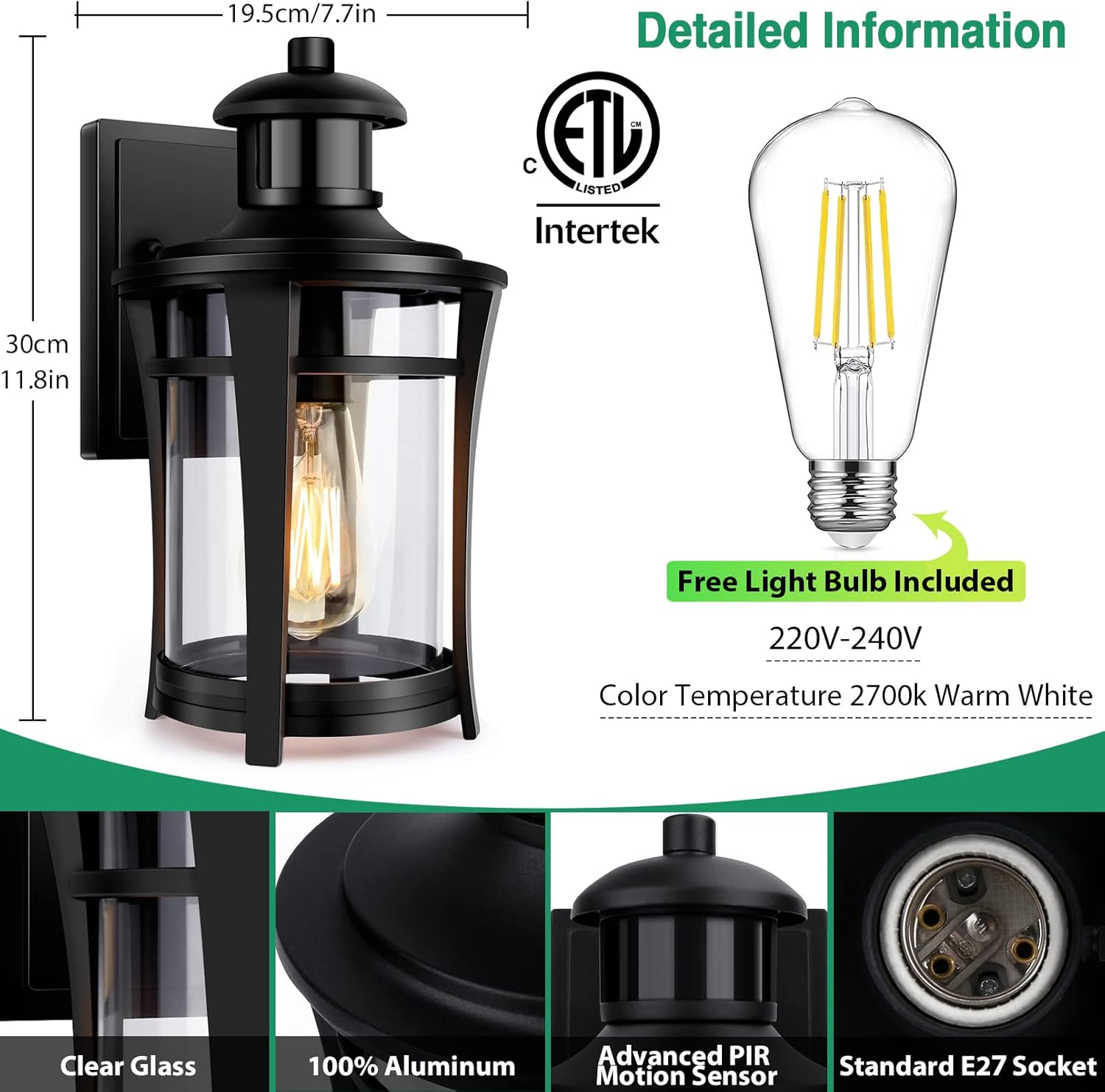 Buy Vintage PIR Motion Sensor Security Wall lantern with Bulb In UK - Shop Now!