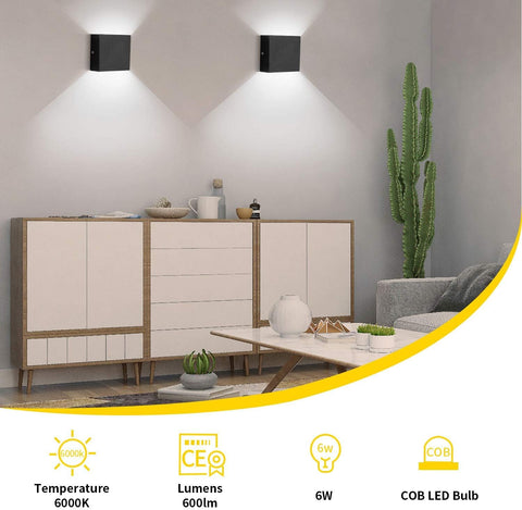 Modern LED Wall Lights for Living Room – 6W Black Aluminum Up Down Indoor Wall Lamp, Hardwired Sconce Lighting for Bedroom, Hallway & Home Deco
